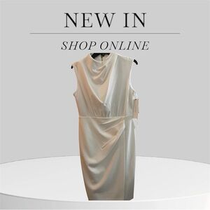 Calvin Klein White Sheath Midi Dress with Cowl Neck